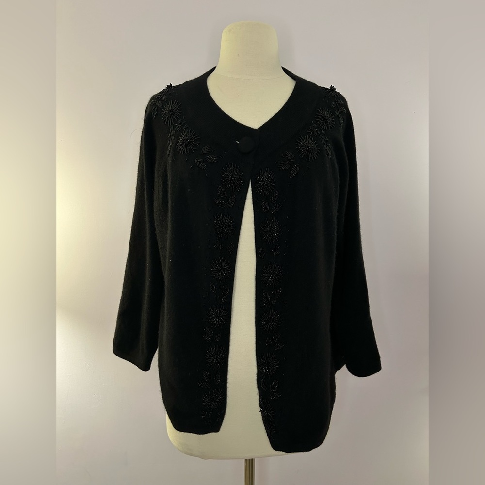 talbots black jeweled cardigan sweater size large